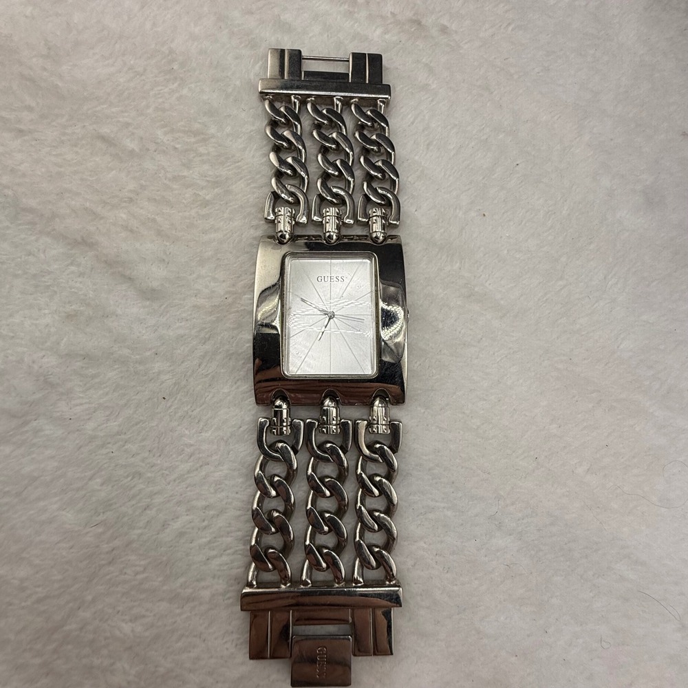 Vintage Guess Watch Silver Triple Chain Link Rectangular G85719L UNTESTED